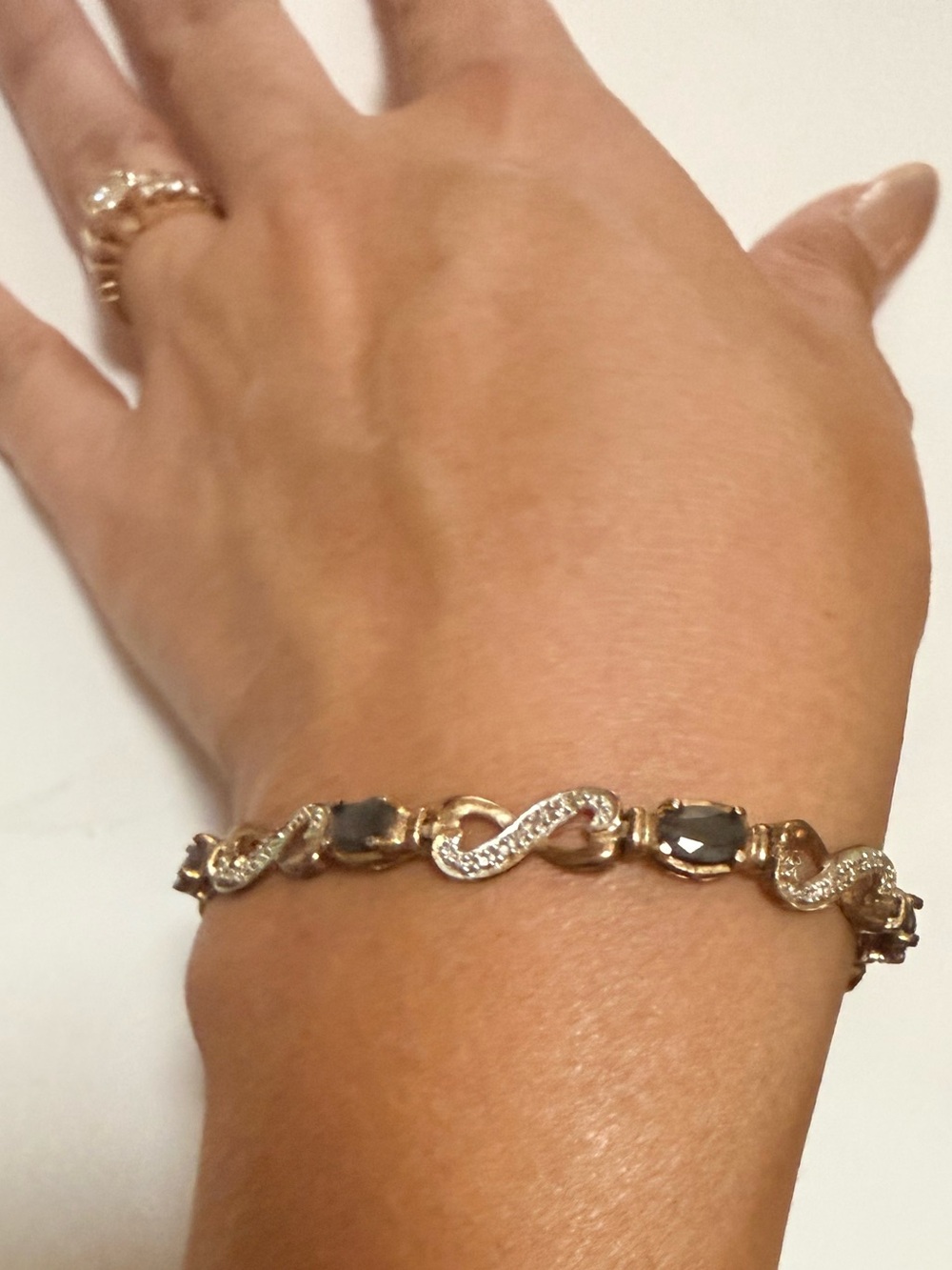 925 Vermeil S.Silver Infinity Genuine Dark Blue Sapphire Tennis Bracelet 9.62g
